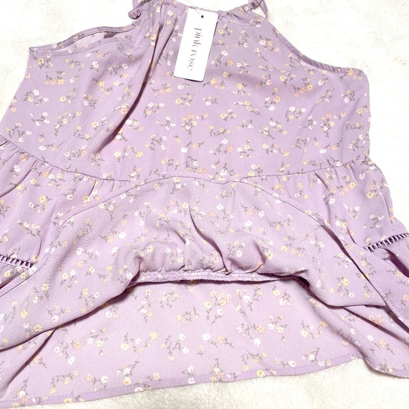 New Pink Rose Floral Flowy Ruffle Tank Top - Picture 10 of 10